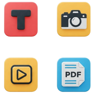 Gain comprehensive insights by analyzing a diverse array of file types: texts, photos, videos, and PDFs. All centered on a single topic.
